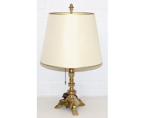 Vintage brass table lamp with twin bulb fitting and cream shade, 60cm H