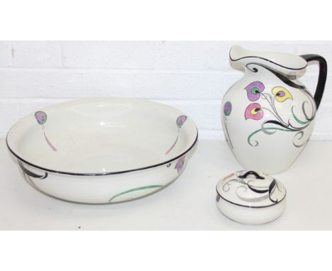 Art Nouveau period Shelley wash stand set to incl wash jug, bowl and soap dish, bowl 39cm diam