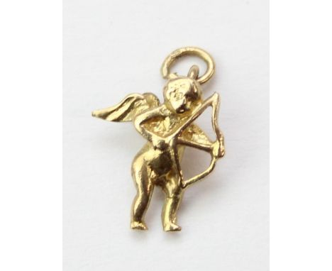 A vintage 9ct gold pendant or charm formed as cupid with bow and arrow, XRF confirmed, 1.03g, 14mm