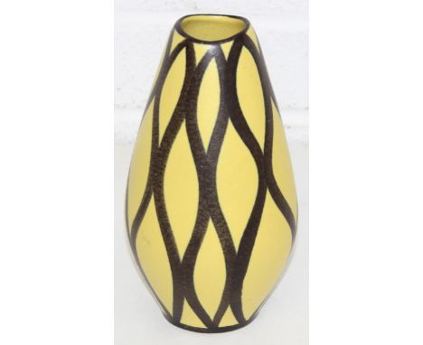 A retro ceramic vase, likely West German, of yellow ground with black curved line design, possibly by Girmscheid, 19cm