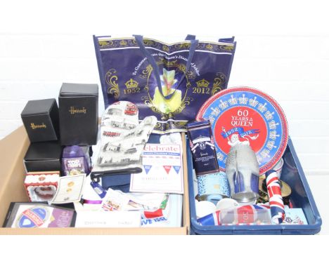 Two boxes of Royal Commemorative items mainly relating to the Diamond Jubilee in 2012, items from Harrods included [large qty