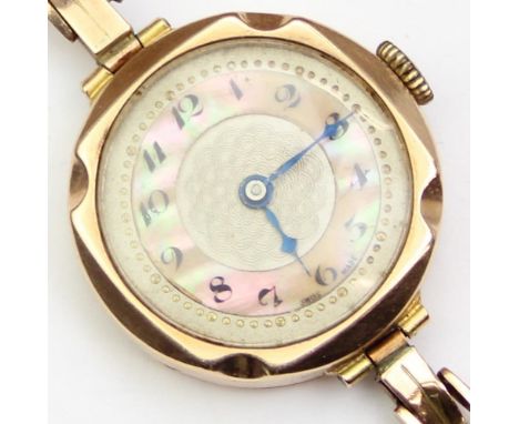 [21.62g] - a Buren Grand Prix watch with expanding 9ct gold strap and case, case marked for Birmingham 1930 and the strap 9ct