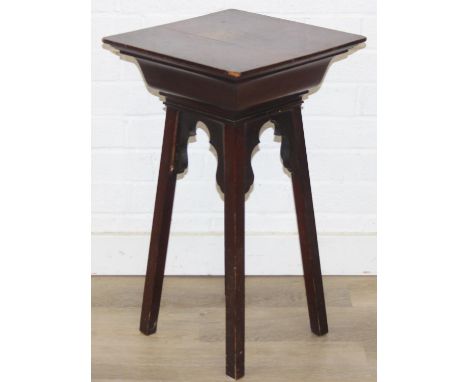 Unusual mahogany side table or plant stand dating from the turn of the 20th century, Liberty of London style, 35cm x 35cm x 6