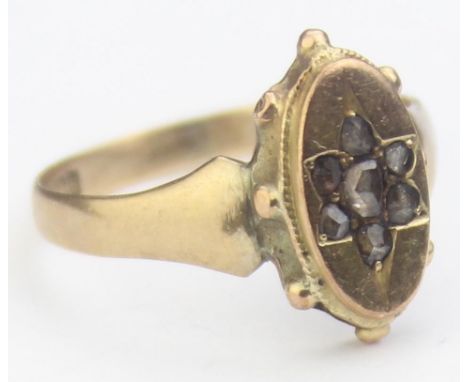 [2.93g, Q] - a Victorian style signet ring set with white stones in floral setting, marked for Birmingham 1961