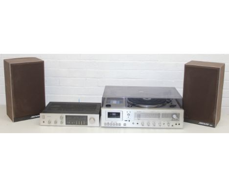 Vintage hi-fi/audio equipment to incl a Sharp Stereo Music Center SG220E, Pioneer Stereo Receiver SX-400L, and a pair of wood