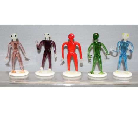 5 Vetro Italiano glass space alien figures, 9cm H