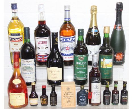 Nineteen bottles mixed alcohol to incl Cinzano, Austin's Summer Punch, Rodrigues Blueberry wine, Rose wine etc [19]