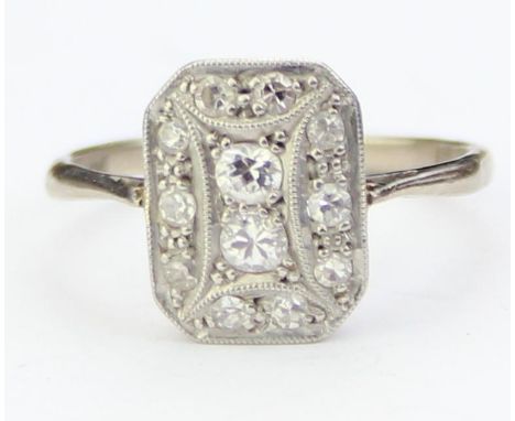 [3.54g, N] - an Art Deco period 18ct white gold and twelve diamond cluster ring, 12 large diamonds in a squared setting, the 