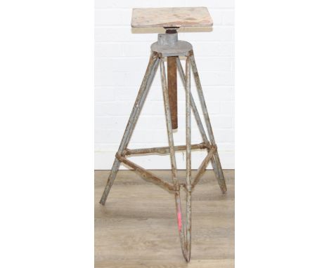 An Alec Tiranti of London, a Scopas Student Stand or pottery sculpture stand, on industrial tripod base, adjustable height, m