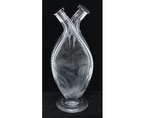A rare 19th century silver mounted Gimmel Flask vessel, the double flask vessel with spouts facing in either direction, one s