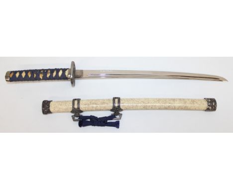 A Japanese style short sword with scabbard, 20th century, 72cm long