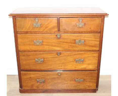 An antique two over three mahogany chest of drawers with Secessionist Art Nouveau period brass handles, 108cm x 46cm x 102cm
