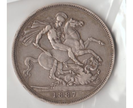 British Silver Coins - Queen Victoria (1837-1901) 1887 silver crown coin, jubilee head, good details