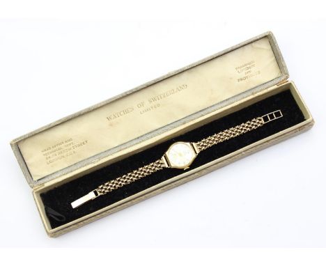 [17.56g] - a 9ct gold cased ladies watch by Marvin, the case marked for Birmingham 1955, the 9ct gold Wristwear strap marked 