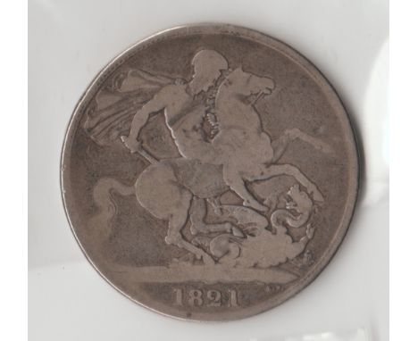 British Silver Coins - George IV (1820-1830) - 1821 crown coin, 1st portrait; Secundo, low mintage of only 438,000