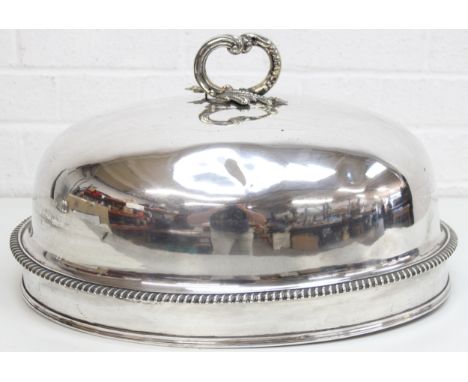 A large antique silver plated or Sheffield plated meat dome or cloche, likely 19th century, by Garrards of London, 48cm W