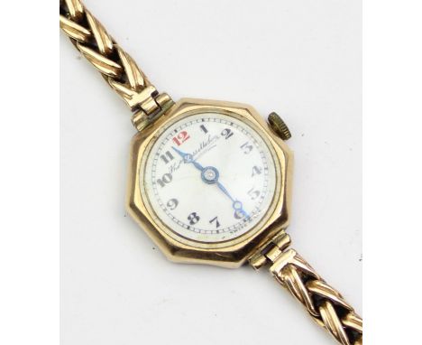 [18.74g] - a vintage 9ct gold ladies cocktail watch, 9ct gold strap and case, the case marked for Birmingham 1946, the strap 