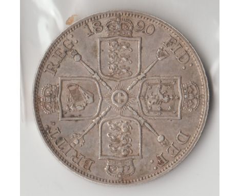 British Silver Coins - Queen Victoria (1837-1901) - a rare 1890 silver double florin coin, only minted for four years, good d