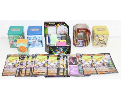 Mix of assorted Pokémon items to incl jumbo holographic collectors' cards, standard sized trading cards, stickers, tins,&nbsp