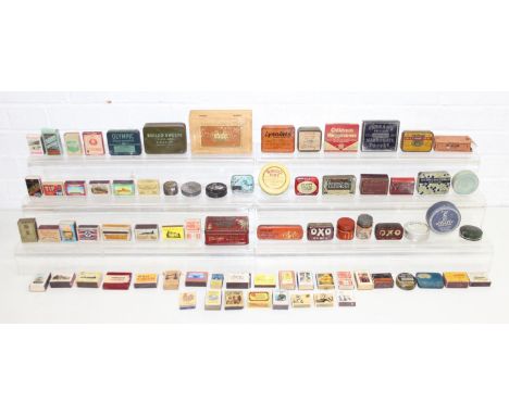 Quantity of vintage packaging and advertising items including matchboxes, tins and cigar labels