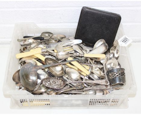 [7.05] - Qty of flatware, mostly silver-plated to incl a boxed set of Duchess plate coffee spoons, fruit spoons, large ladle 
