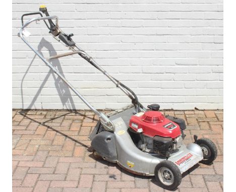 Lawnflite Pro 553HRS self propelled rotary lawn mower with rear roller, powered by a Honda GXV160 4-stroke petrol engine, no 