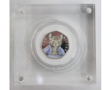 A boxed Royal Mint 2017 silver proof Tom Kitten 50p coin, boxed with paperwork