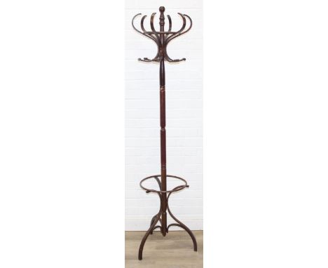 A vintage free standing bentwood coat and hat stand, 185cm tall
