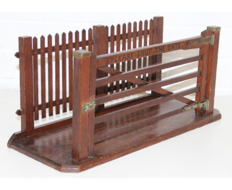 Vintage wooden novelty magazine/paper rack formed as a farmgate with picket fence, 49cm x 18cm x 21cm