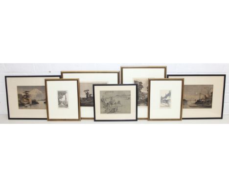 Qty of assorted vintage framed prints, to incl 4 signed in pencil by the artist 'L. I. Kay'?, featuring a street scene of a m