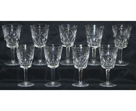 Set of 9 Waterford Crystal cut-glass wine glasses, Ashling pattern, 17.5cm H