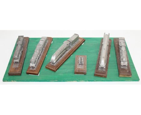 6 Franklin Mint pewter train models including Mallard, Lord Nelson, Stephenson's Rocket etc