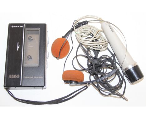 Sanyo 2550 Executive Talk-Book or Walkman, Philips microphone and vintage headphones