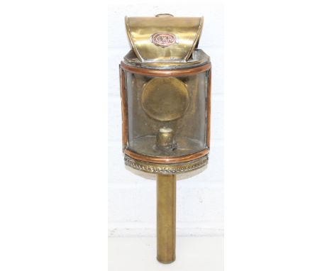 Vintage brass train carriage lamp marked GWR, 38cm