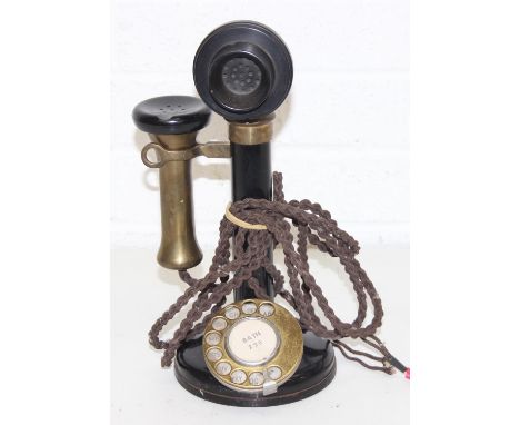 A vintage Candlestick telephone, early 20th century, marked Bath 290, with brass and Bakelite fittings, marked PL'30 234 No 1