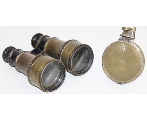 Vintage pair of brass-cased binoculars and surveying compass, both by Troughton &amp; Simms of London