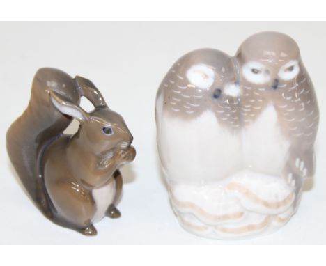 Royal Copenhagen - two figures to inc 834 pair of owls &amp; 982 squirrel, the largest 9cm tall [2]