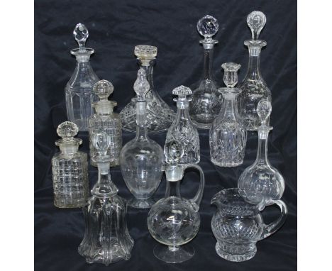 Selection of antique and vintage crystal/glass spirit decanters and a jug [13] 