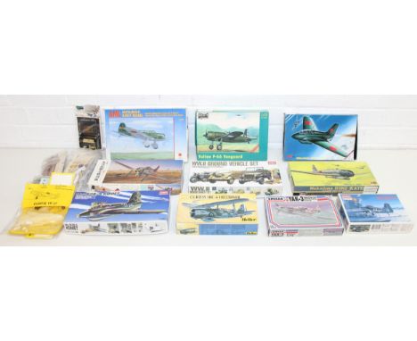 Qty of assorted Airfix style scale model kits of vehicles (mostly planes), to incl Mitsubishi B5M1 Mabel, Grumman F4F-4 Wildc