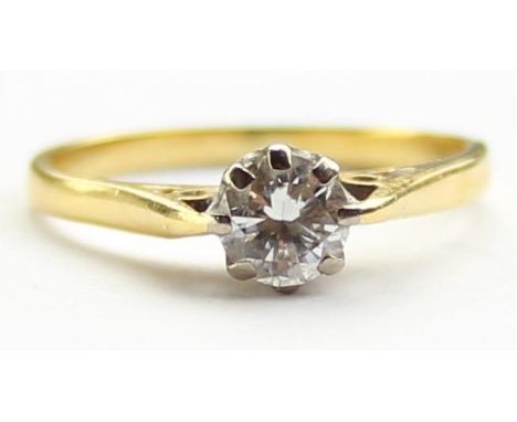 [2.11g, L] - an 18ct yellow gold and solitaire diamond ring, marked for Birmingham 1982, the diamond assessed as 0.66ct