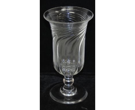 An antique hand-blown footed celery vase with twist design and knopped-stem, pontil mark to base, likely early 19th century, 