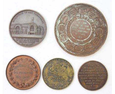 Five assorted copper medallions to inc exhibition of Art Treasurers, Manchester, 1857, Copper Medal, by Pinches, bust of Vict
