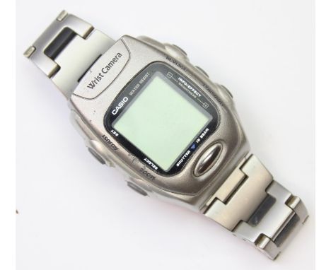 A rare vintage Casio WQV-2 watch with wrist camera, stainless steel strap and case