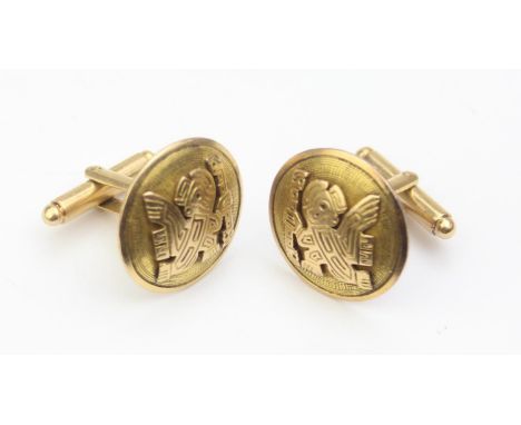 [12.44g] - a pair of Peruvian 18ct gold cufflinks depicting Inca god or deity, unmarked but XRF confirmed as 18ct gold, 20mm 