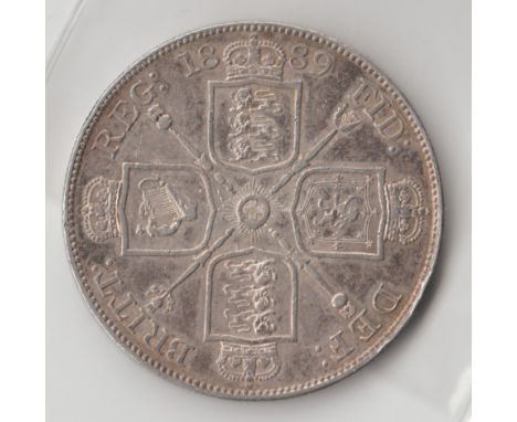 British Silver Coins - Queen Victoria (1837-1901) - a rare 1889 silver double florin coin, only minted for four years, very g