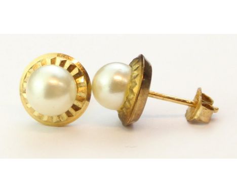 [0.87g] - a pair of 9ct gold and faux pearl stud earrings, seemingly unmarked but XRF confirmed