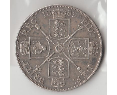 British Silver Coins - Queen Victoria (1837-1901) - a rare 1889 silver double florin coin, only minted for four years, good d