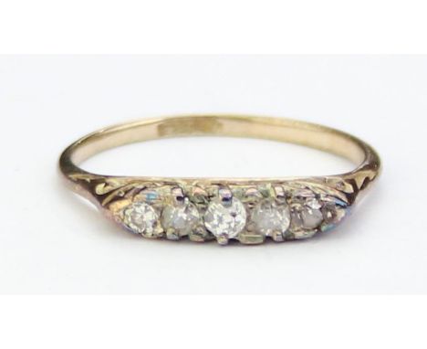 [1.47g, M] - a 9ct gold and five stone diamond ring, marked 18c but XRF confirmed as 9ct gold possibly due to an old repair, 