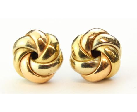 [2.12g] - a pair of vintage 9ct gold knot earrings, indistinctly marked but XRF confirmed, 15mm in diameter