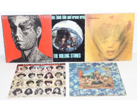 Five assorted The Rolling Stones vintage vinyl records to incl: Their Satanic Majesties Request, Some Girls, Big Hits - High 